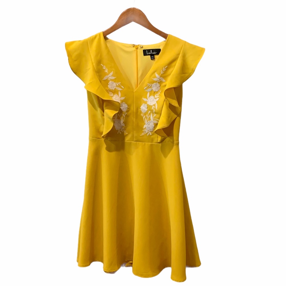 Lulu’s Fit & Flare Dress Yellow Marigold Floral XS